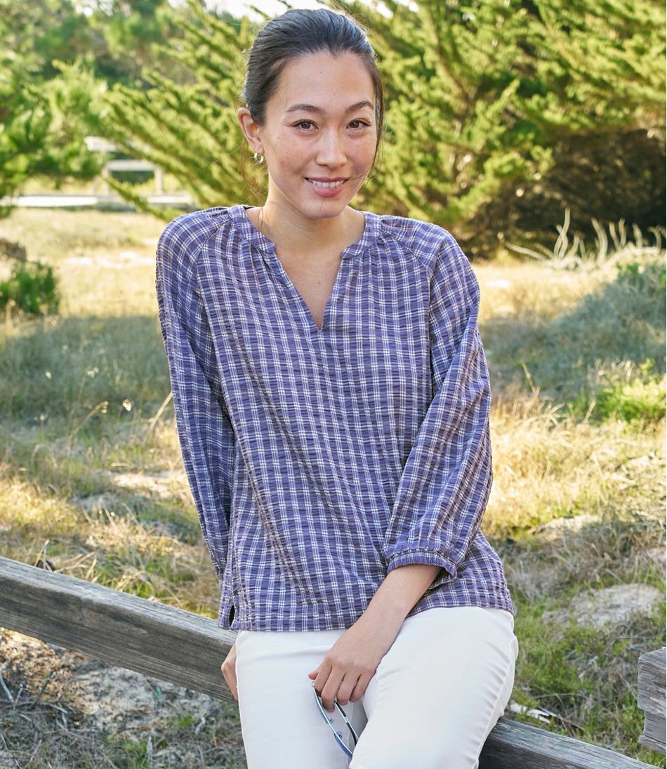 Women's Bean's Seacoast Seersucker Splitneck Shirt L.L.Bean Trending