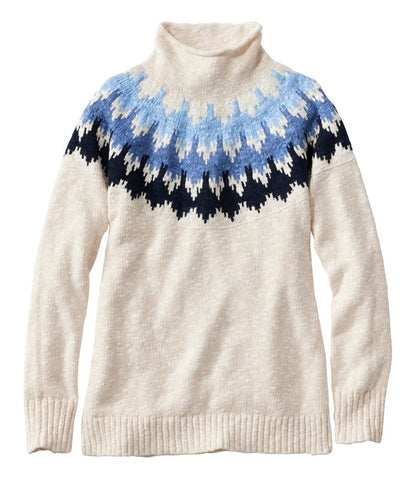 Women's Cotton Ragg Sweater, Funnelneck Pullover Fair Isle L.L.Bean Essential