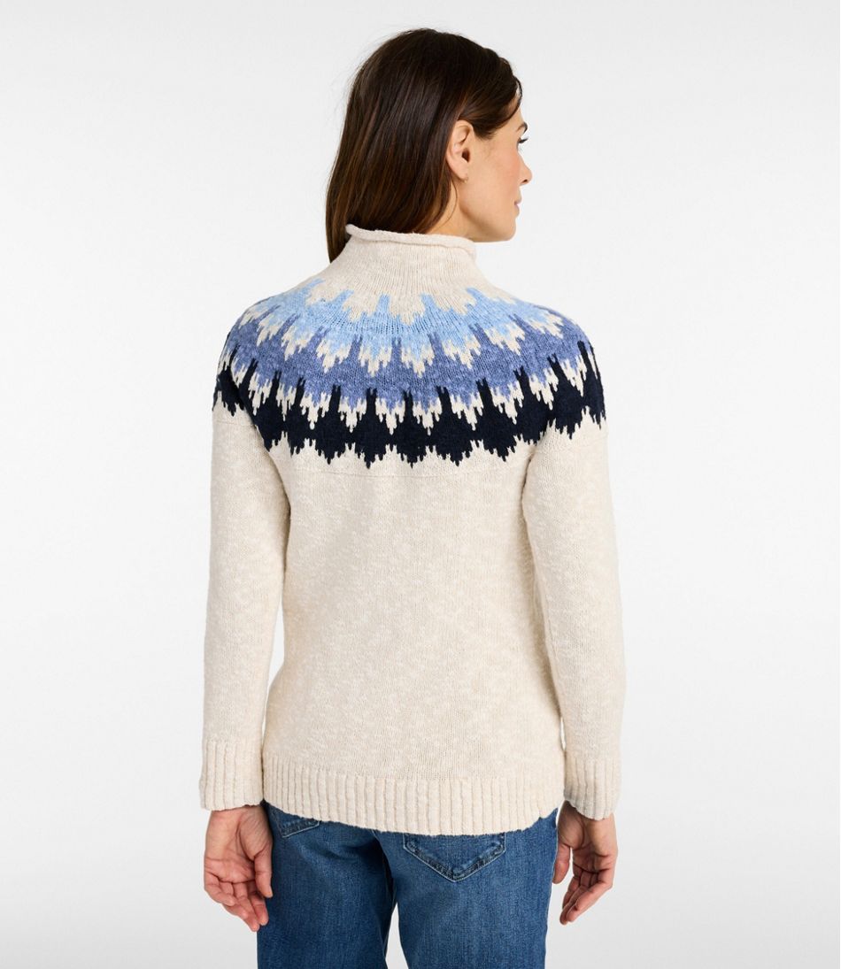 Women's Cotton Ragg Sweater, Funnelneck Pullover Fair Isle L.L.Bean Essential