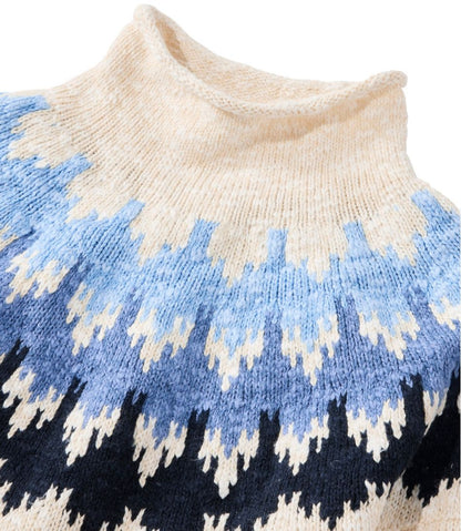 Women's Cotton Ragg Sweater, Funnelneck Pullover Fair Isle L.L.Bean Essential