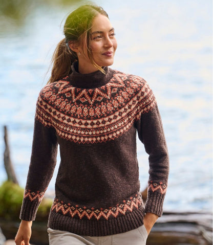 Women's Cotton Ragg Sweater, Funnelneck Pullover Fair Isle L.L.Bean Essential
