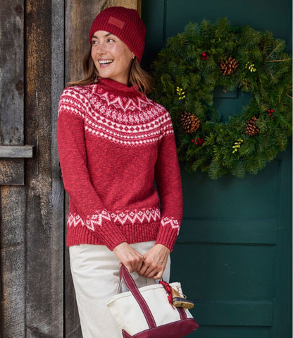 Women's Cotton Ragg Sweater, Funnelneck Pullover Fair Isle L.L.Bean Essential