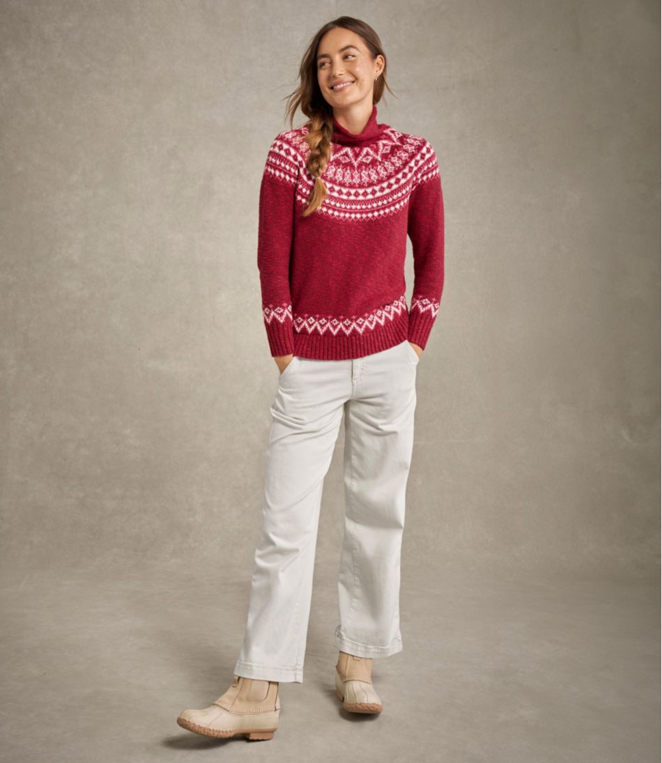 Women's Cotton Ragg Sweater, Funnelneck Pullover Fair Isle L.L.Bean Essential