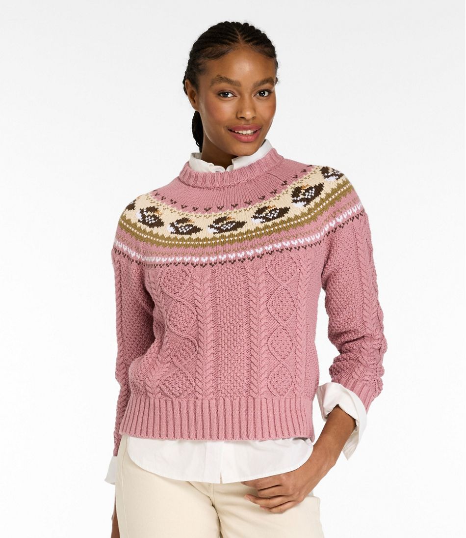 Women's Signature Cotton Fisherman Sweater, Crewneck Novelty L.L.Bean New