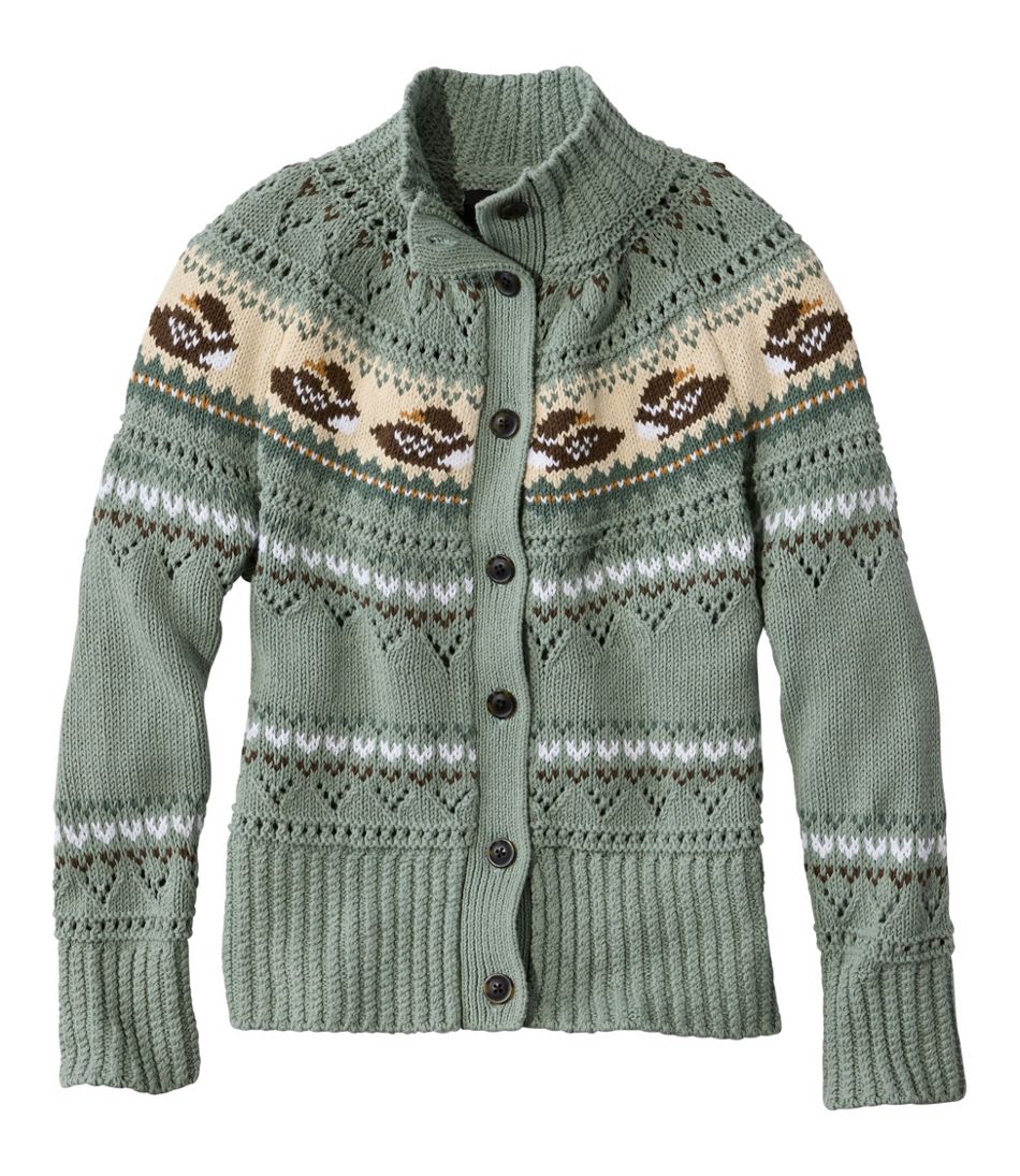 Women's Signature Cotton Fisherman Sweater, Short Cardigan Fair Isle L.L.Bean Best Seller