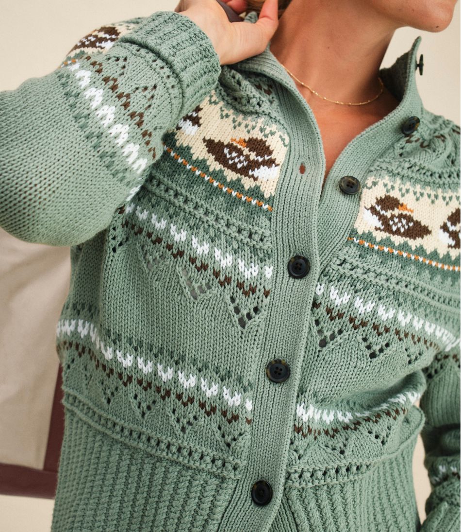 Women's Signature Cotton Fisherman Sweater, Short Cardigan Fair Isle L.L.Bean Best Seller