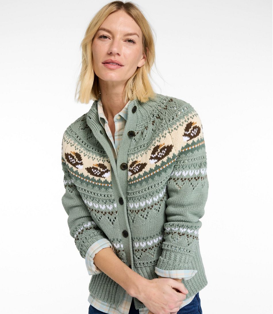 Women's Signature Cotton Fisherman Sweater, Short Cardigan Fair Isle L.L.Bean Best Seller