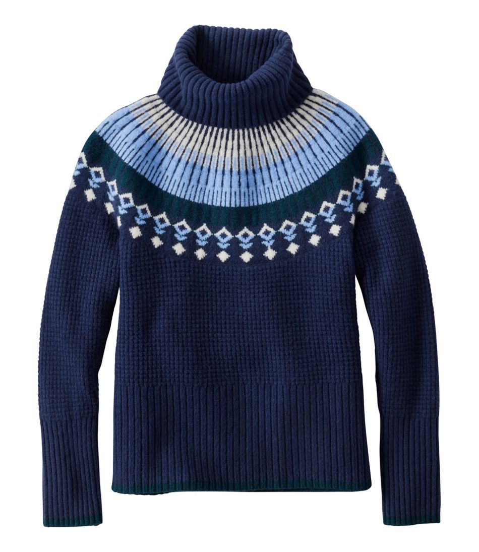Women's SuperSoft Waffle Sweater, Turtleneck Fair Isle L.L.Bean Trending