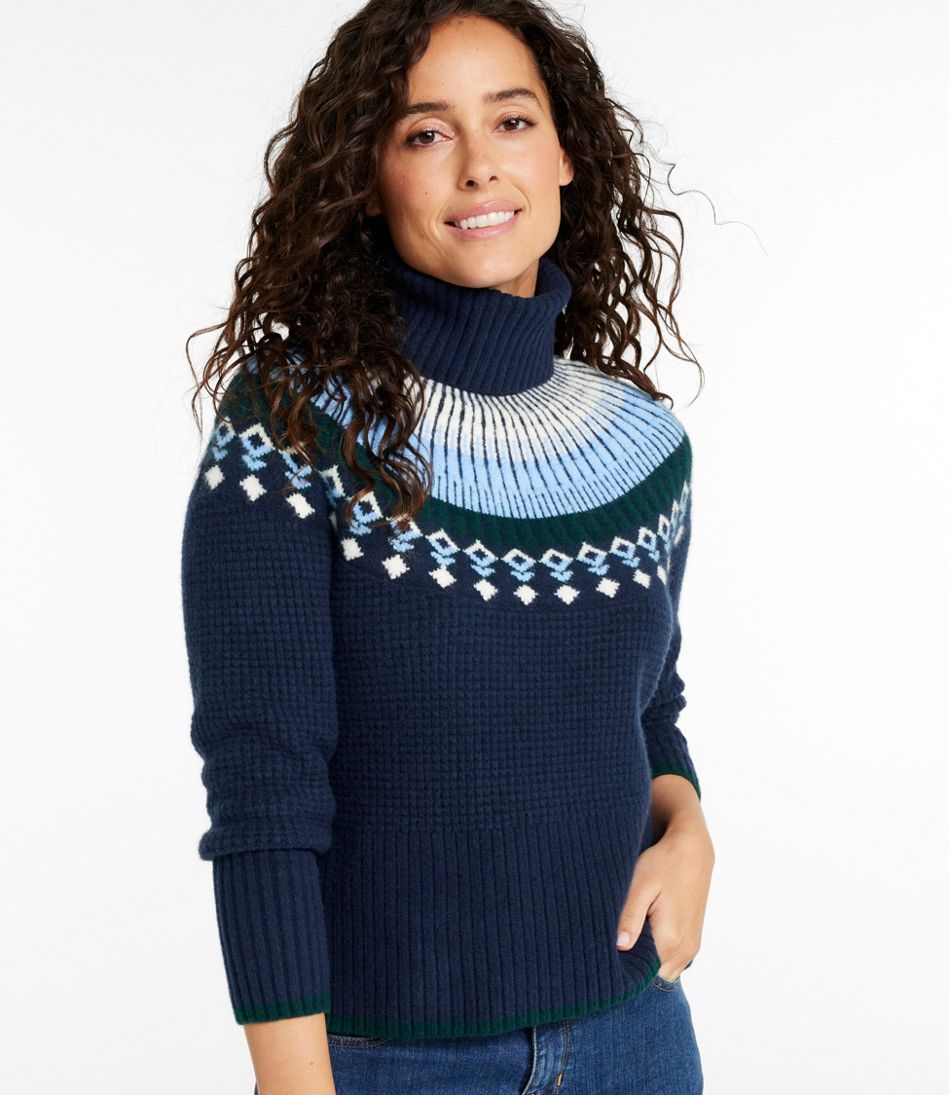 Women's SuperSoft Waffle Sweater, Turtleneck Fair Isle L.L.Bean Trending