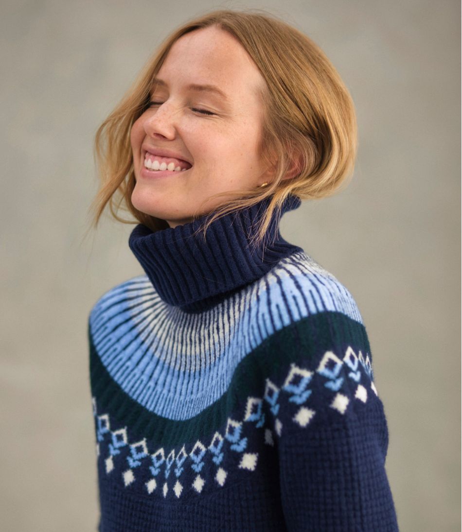 Women's SuperSoft Waffle Sweater, Turtleneck Fair Isle L.L.Bean Trending