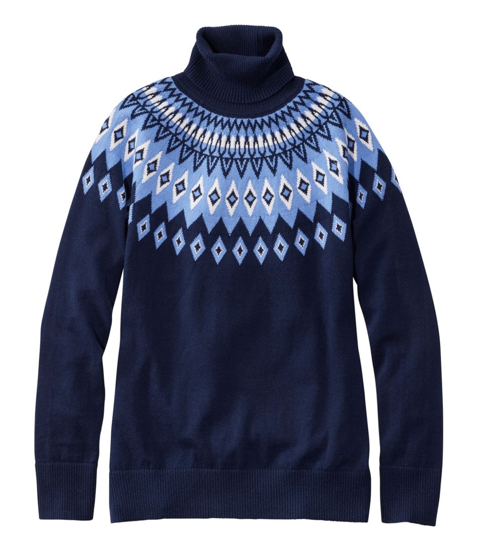 Women's Cotton/Cashmere Sweater, Turtleneck Fair Isle L.L.Bean Featured