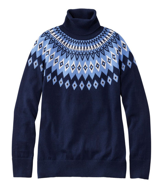 Women's Cotton/Cashmere Sweater, Turtleneck Fair Isle L.L.Bean Featured