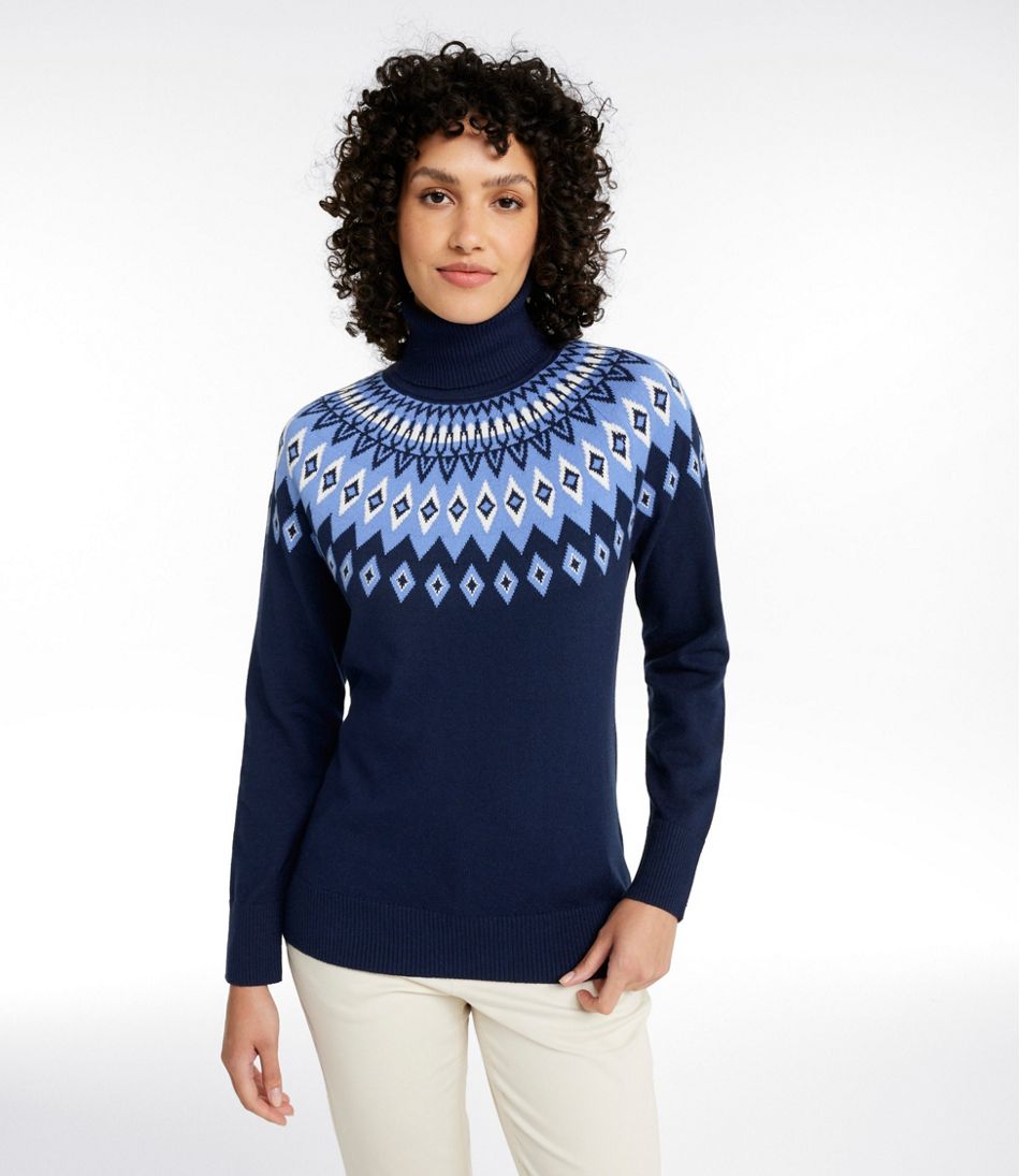 Women's Cotton/Cashmere Sweater, Turtleneck Fair Isle L.L.Bean Featured