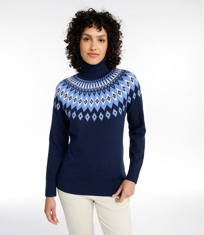 Women's Cotton/Cashmere Sweater, Turtleneck Fair Isle L.L.Bean Featured