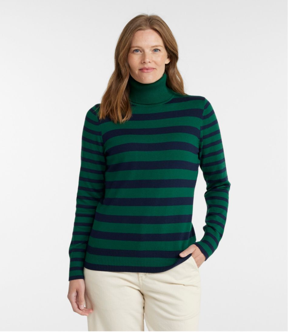 Women's Cotton/Cashmere Sweater, Turtleneck Stripe L.L.Bean Trending