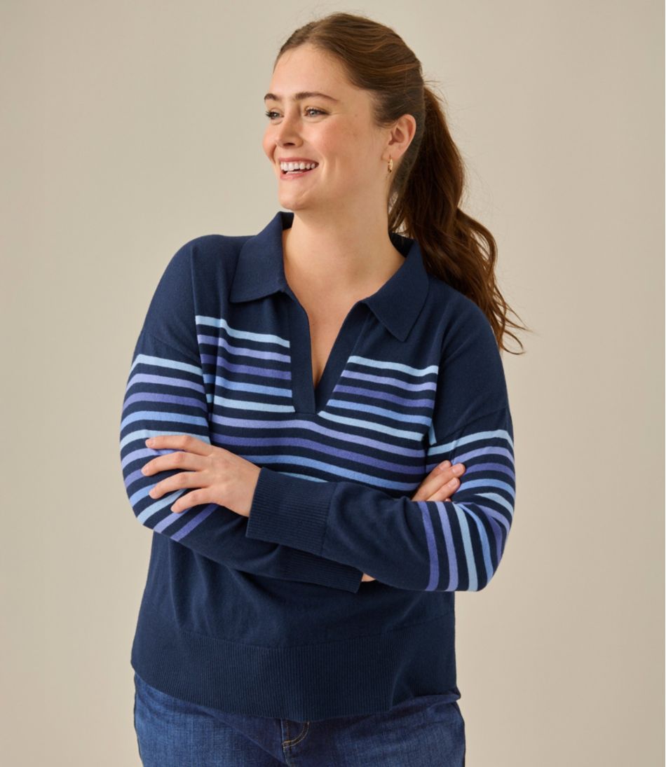 Women's Cotton/Cashmere Sweater, Polo Stripe L.L.Bean Best Seller