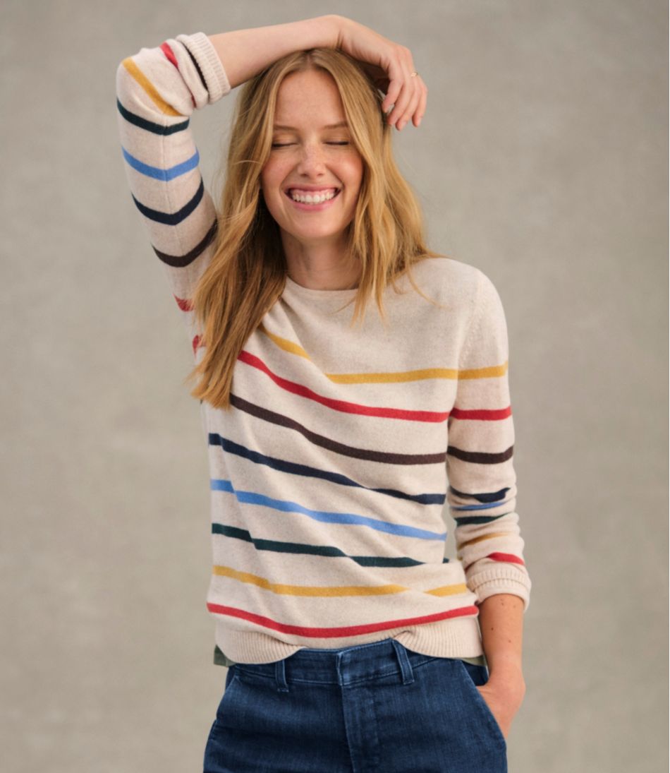 Women's Classic Cashmere Sweater, Crewneck Stripe L.L.Bean Everyday
