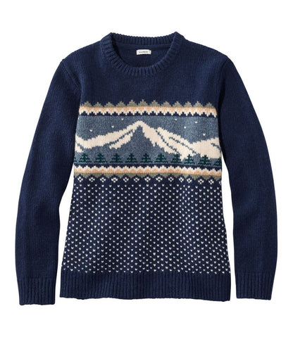 Women's Bean's Classic Ragg Wool Crewneck Intarsia Sweater L.L.Bean Value