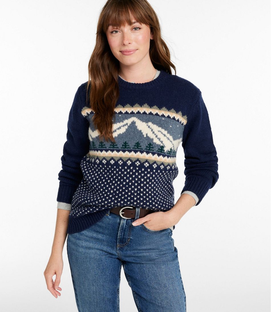 Women's Bean's Classic Ragg Wool Crewneck Intarsia Sweater L.L.Bean Value