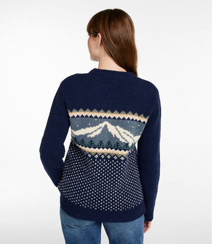 Women's Bean's Classic Ragg Wool Crewneck Intarsia Sweater L.L.Bean Value