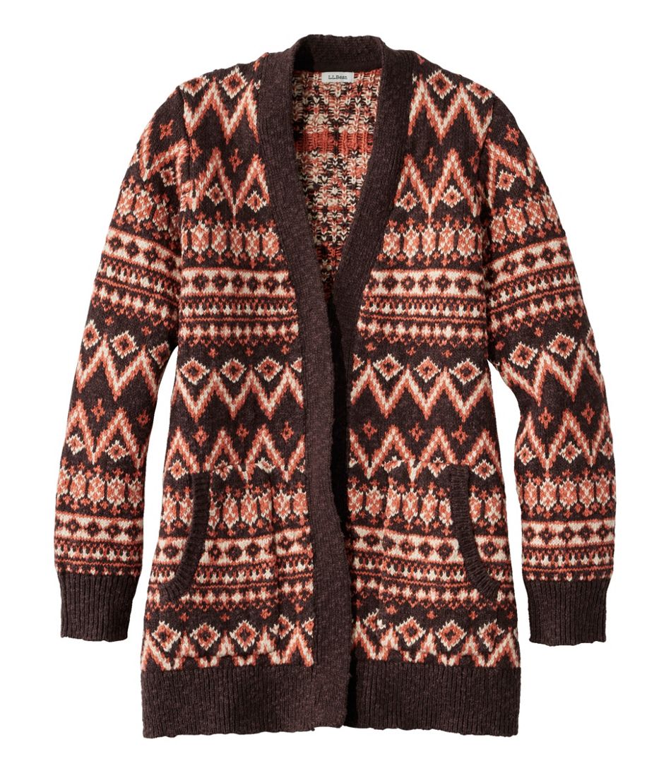 Women's Cotton Ragg Sweater, Open Cardigan Fair Isle L.L.Bean Popular