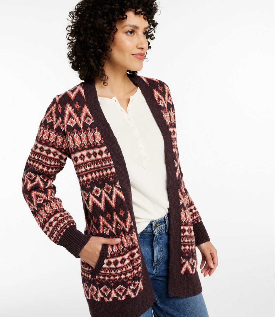Women's Cotton Ragg Sweater, Open Cardigan Fair Isle L.L.Bean Popular