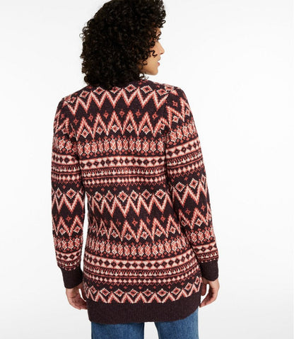 Women's Cotton Ragg Sweater, Open Cardigan Fair Isle L.L.Bean Popular