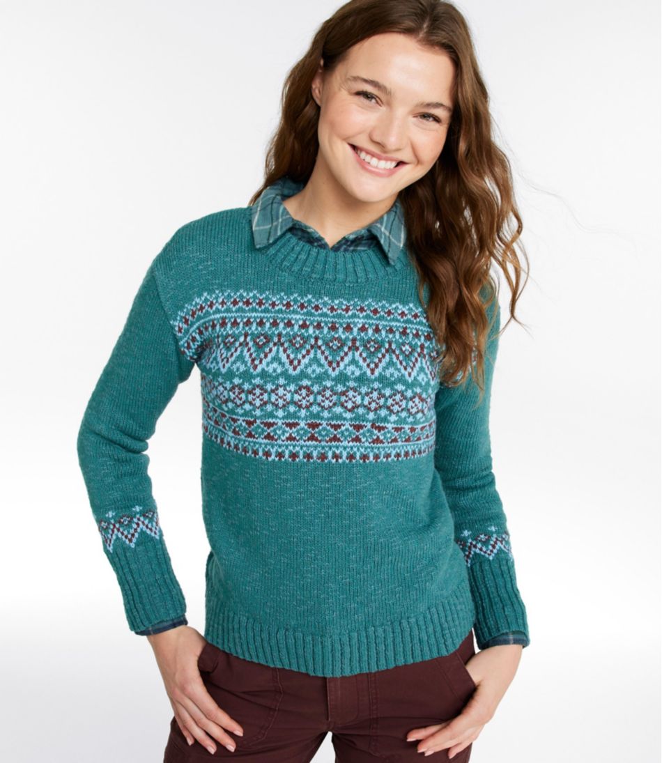 Women's Cotton Ragg Sweater, Crewneck Fair Isle L.L.Bean Trending