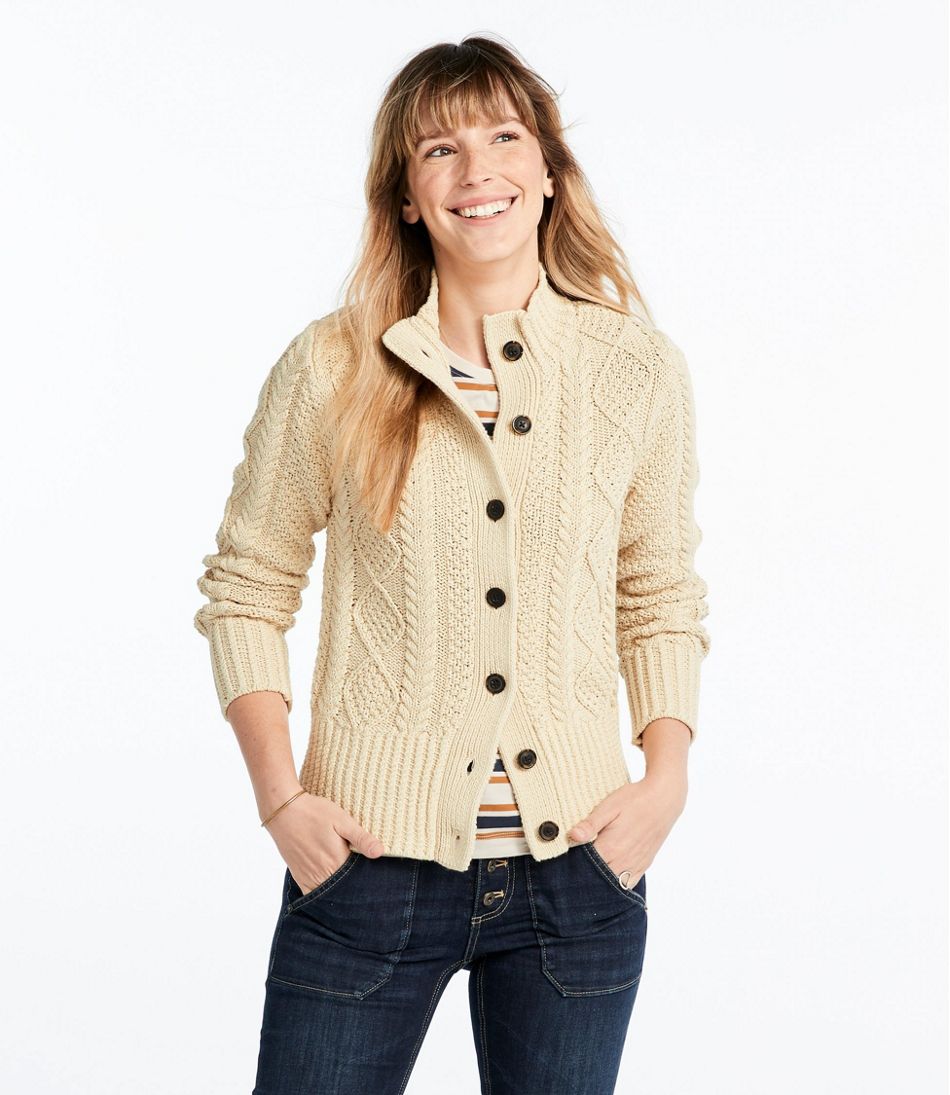 Women's Signature Cotton Fisherman Sweater, Short Cardigan L.L.Bean Best Seller