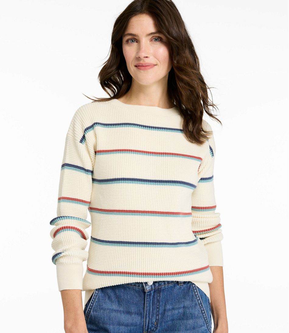 Women's Sunwashed Waffle Sweater, Pullover Stripe L.L.Bean Recommended