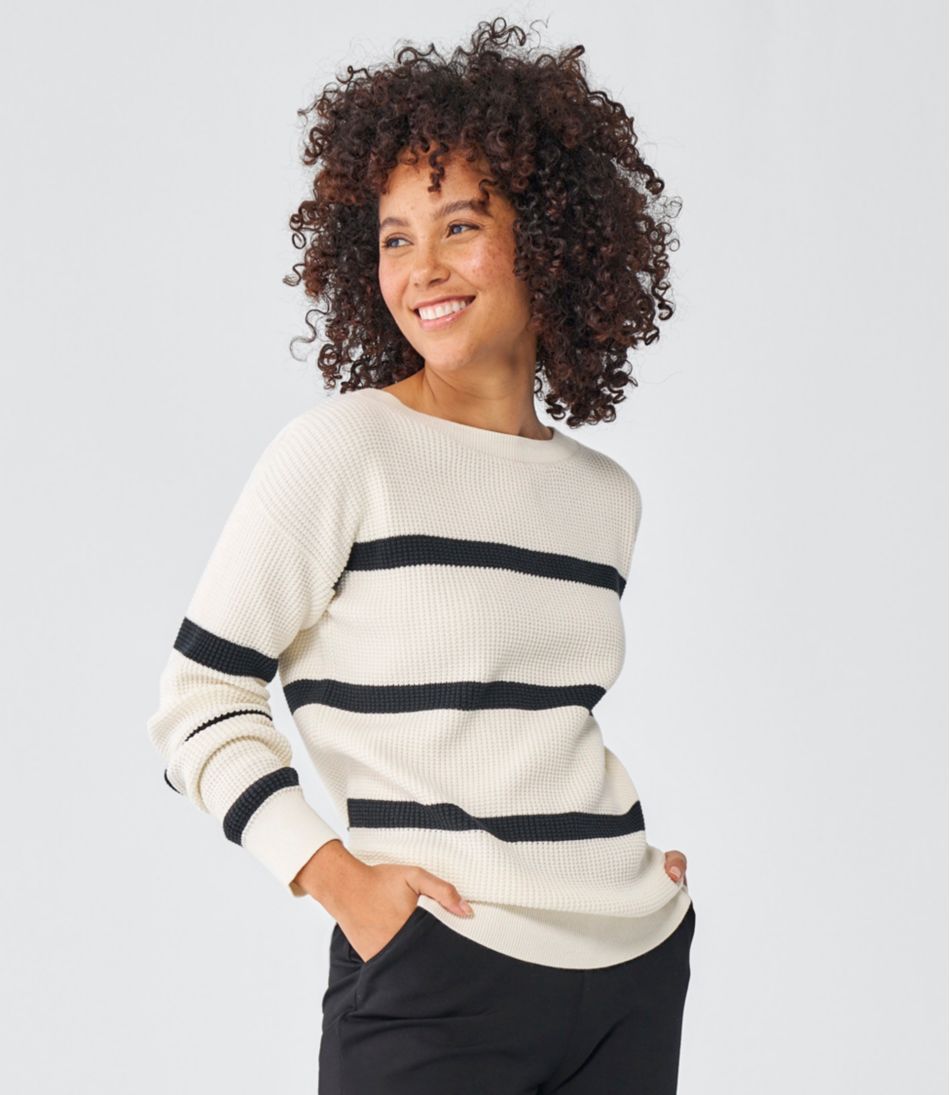 Women's Sunwashed Waffle Sweater, Pullover Stripe L.L.Bean Recommended