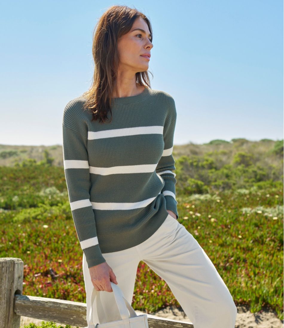 Women's Sunwashed Waffle Sweater, Pullover Stripe L.L.Bean Recommended