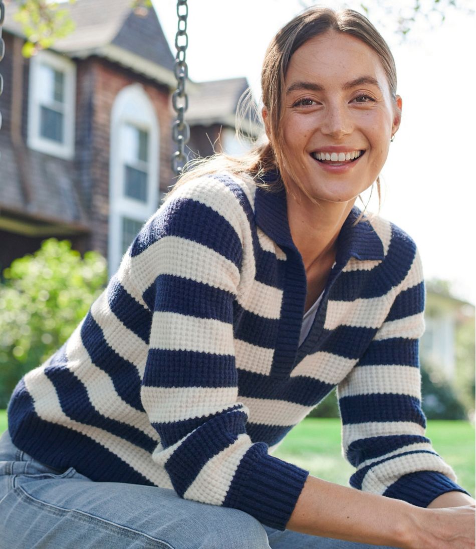 Women's SuperSoft Waffle Sweater, Polo Stripe L.L.Bean Premium