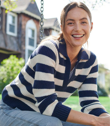 Women's SuperSoft Waffle Sweater, Polo Stripe L.L.Bean Premium
