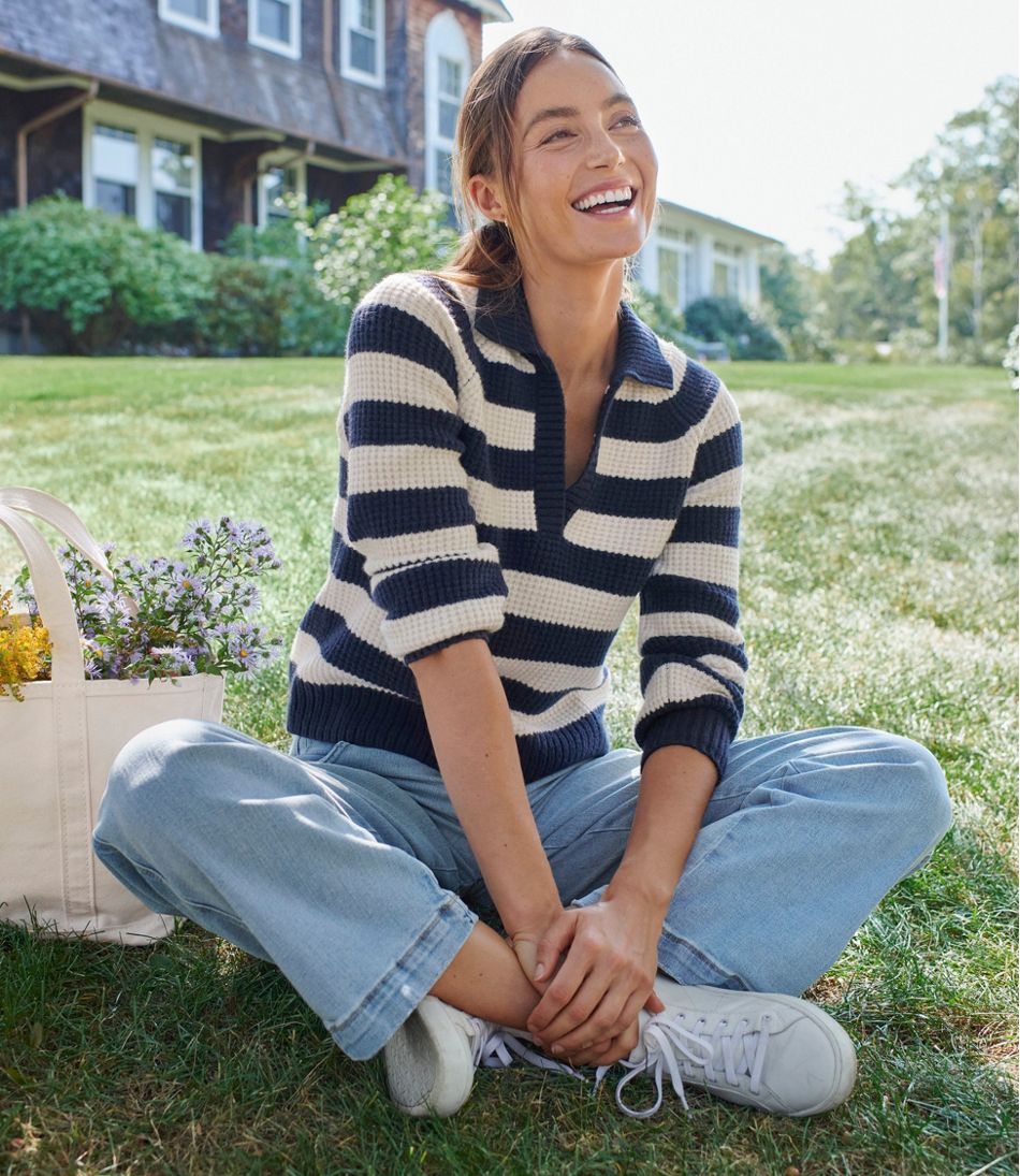 Women's SuperSoft Waffle Sweater, Polo Stripe L.L.Bean Premium