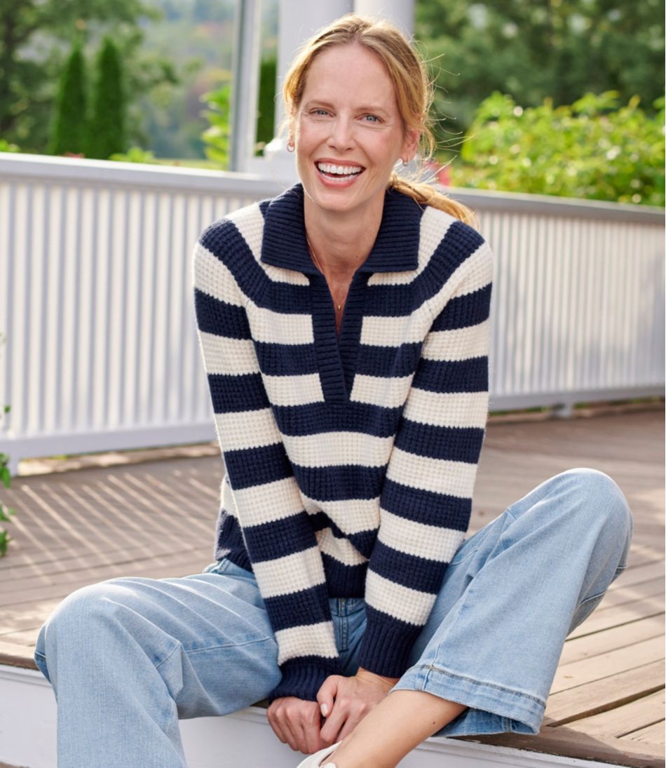 Women's SuperSoft Waffle Sweater, Polo Stripe L.L.Bean Premium