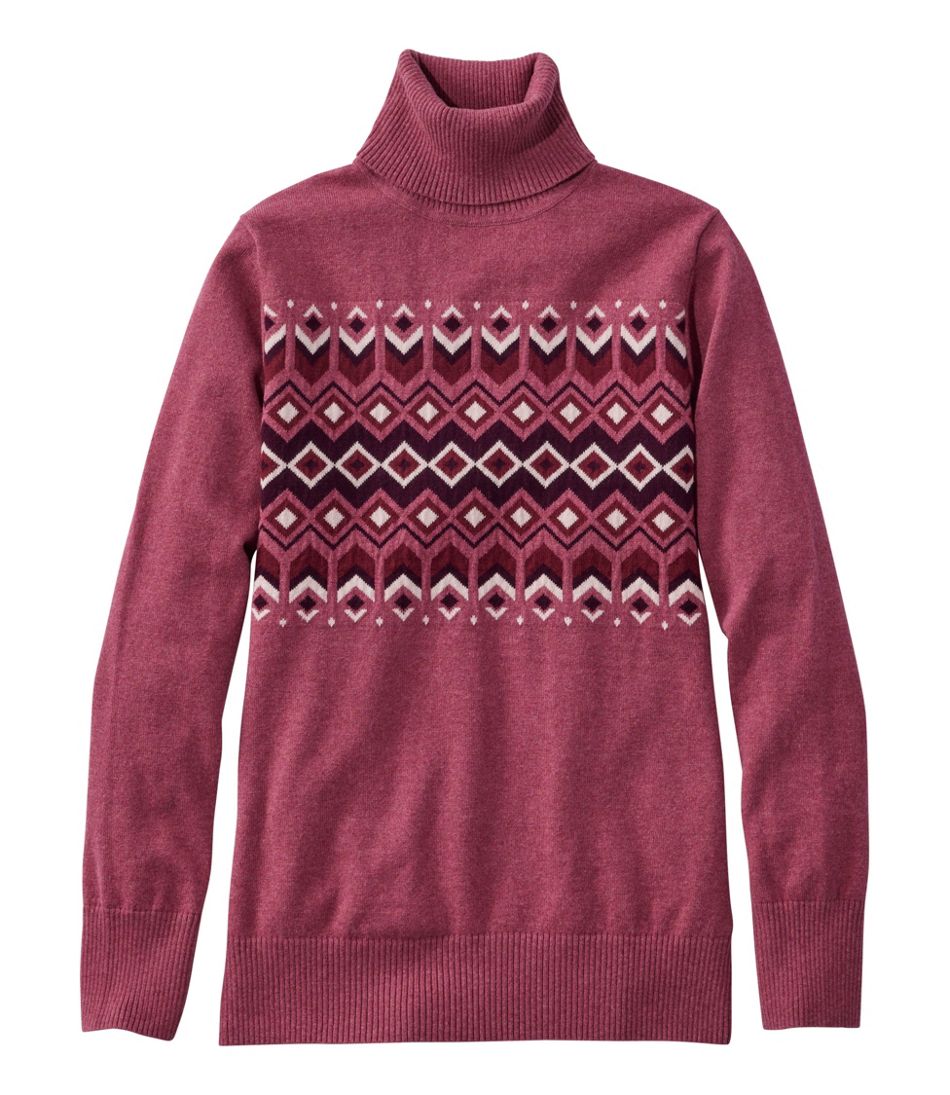 Women's Cotton/Cashmere Sweater, Turtleneck Intarsia L.L.Bean New