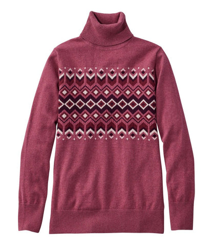 Women's Cotton/Cashmere Sweater, Turtleneck Intarsia L.L.Bean New