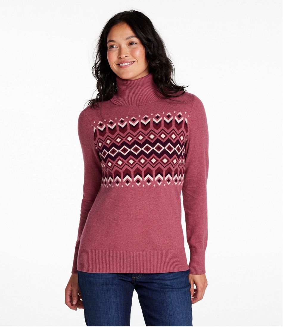 Women's Cotton/Cashmere Sweater, Turtleneck Intarsia L.L.Bean New