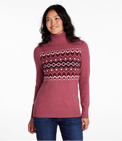Women's Cotton/Cashmere Sweater, Turtleneck Intarsia L.L.Bean New