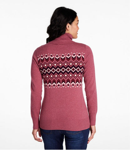 Women's Cotton/Cashmere Sweater, Turtleneck Intarsia L.L.Bean New