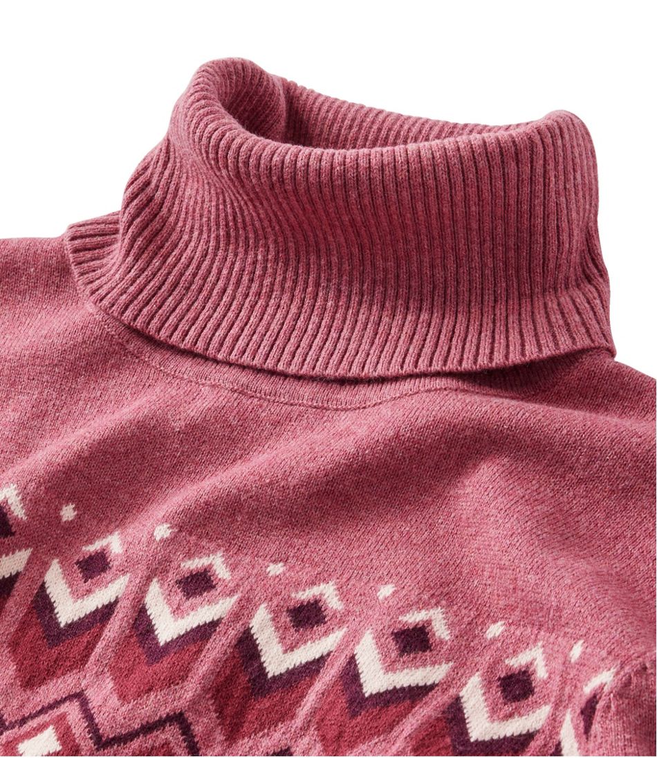 Women's Cotton/Cashmere Sweater, Turtleneck Intarsia L.L.Bean New