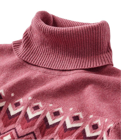 Women's Cotton/Cashmere Sweater, Turtleneck Intarsia L.L.Bean New