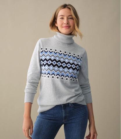 Women's Cotton/Cashmere Sweater, Turtleneck Intarsia L.L.Bean New