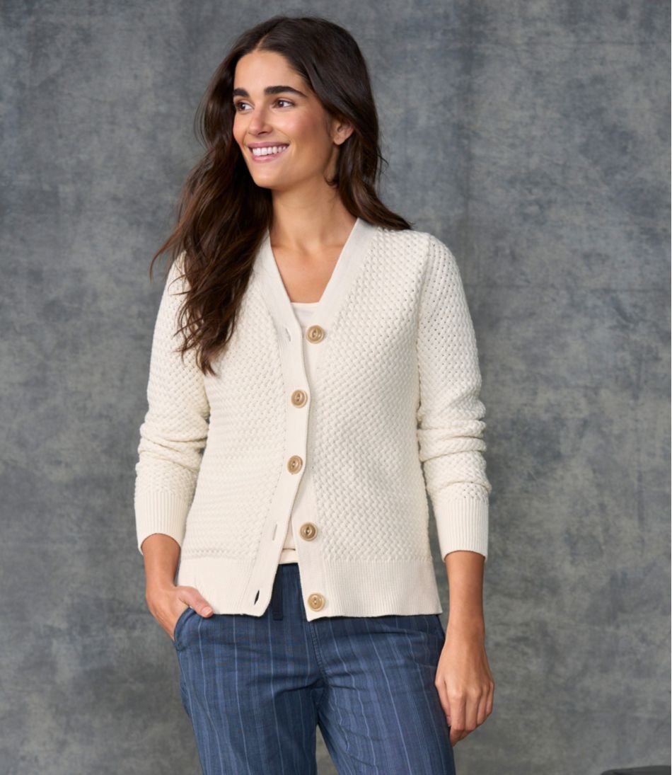 Women's Basketweave Sweater, Button-Front Cardigan L.L.Bean Recommended