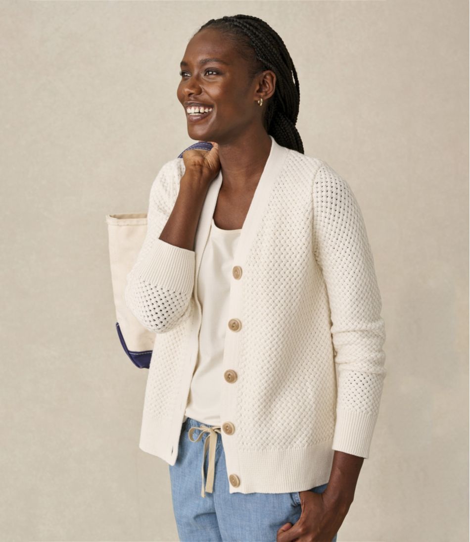 Women's Basketweave Sweater, Button-Front Cardigan L.L.Bean Recommended