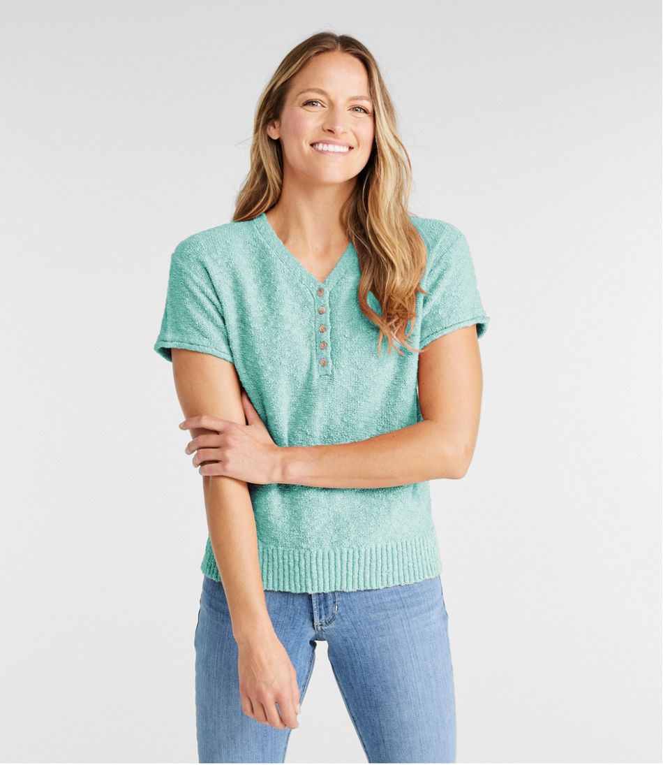 Women's Midweight Cotton Slub Sweater, Henley Short-Sleeve L.L.Bean Classic