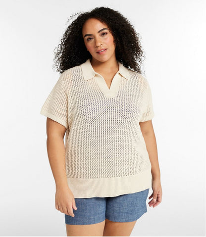 Women's Organic Cotton Slub Pointelle Sweater, Polo L.L.Bean Essential