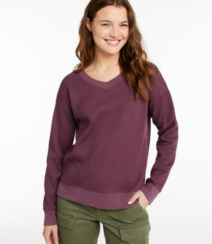 Women's Birchwood Brushed Waffle Top, V-Neck L.L.Bean Classic