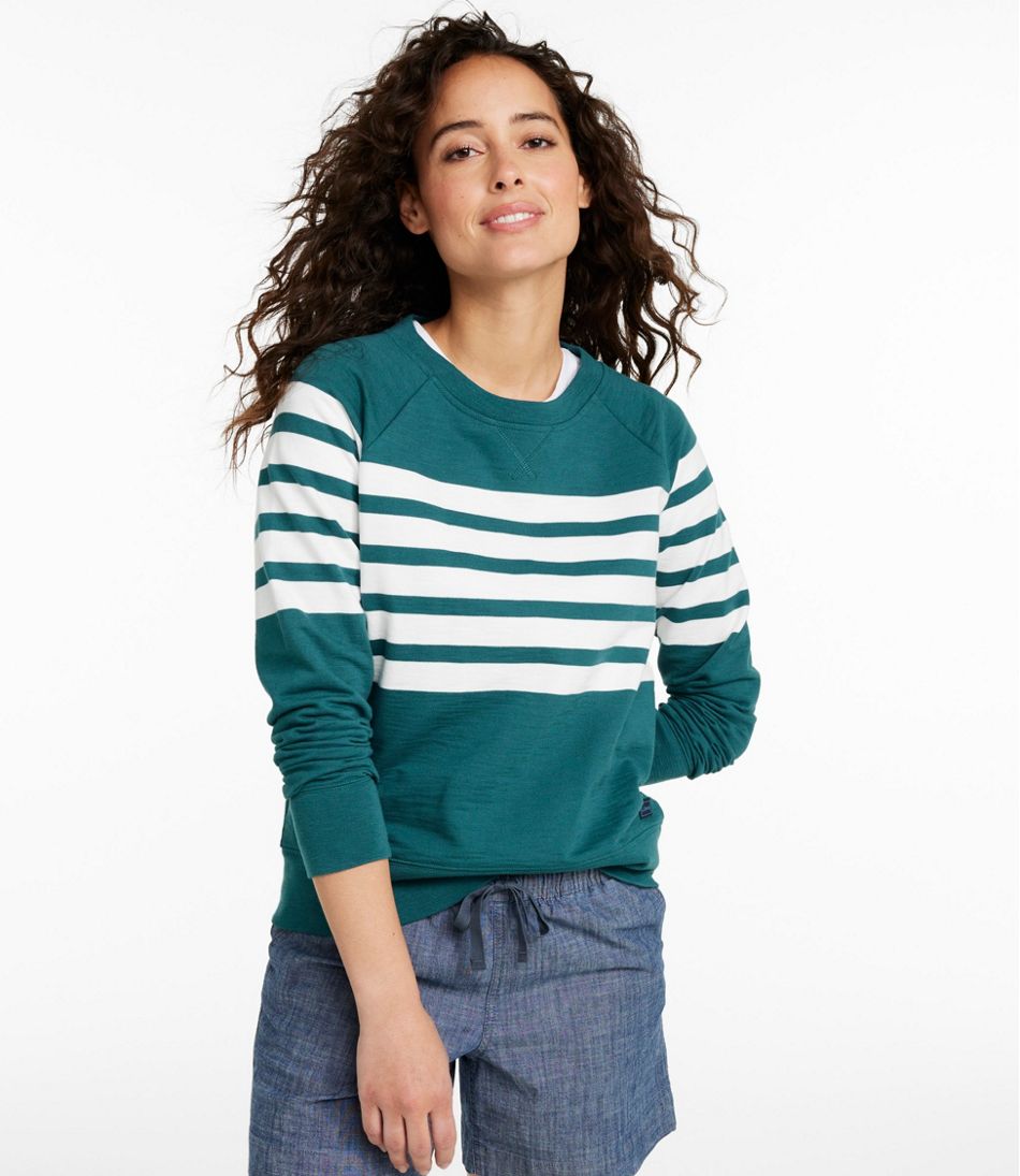 Women's Peaks Island Crewneck, Stripe L.L.Bean Premium